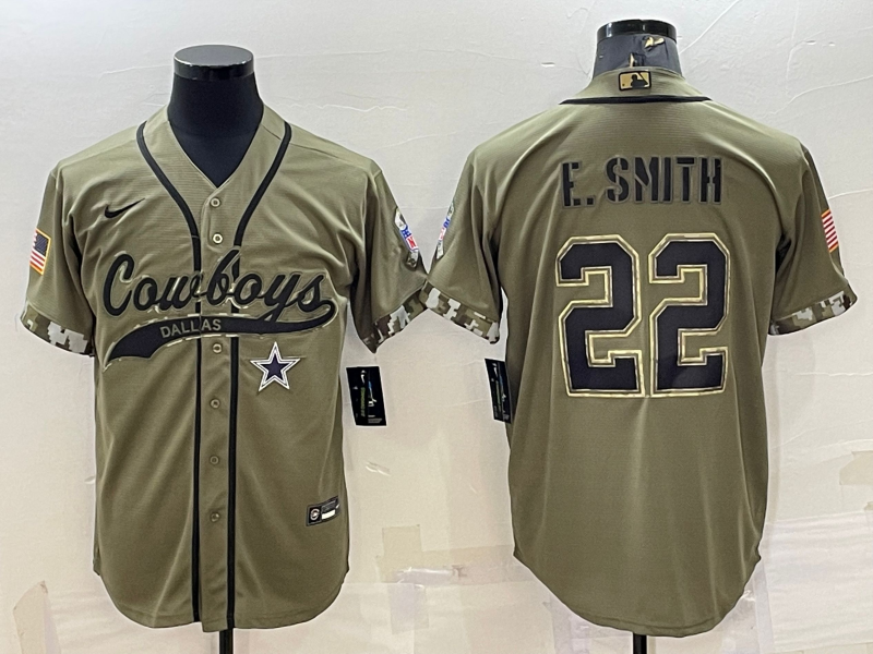 Men's Dallas Cowboys #22 Emmitt Smith 2022 Olive Salute to Service Cool Base Stitched Baseball Jersey Men's Dallas Cowboys #22 Emmitt Smith 2022 Olive Salute to Service Cool Base Stitched Baseball Jersey